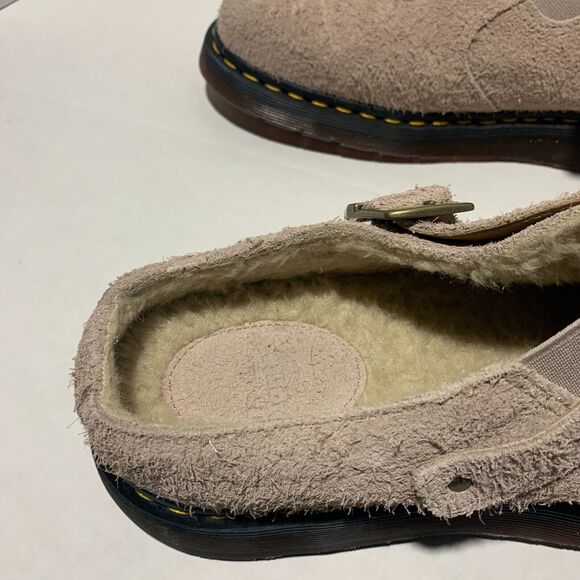 Dr Martens Isham Men\'s Sz 13 Taupe Long Napped Suede Buckle Fur Lined Clog main image 8
